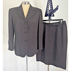 ANNE KLEIN Size 8 Skirt Suit Two Piece Set Black Tan Dots Fully Lined EUC